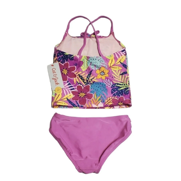 NWT Cat & Jack Girl's Floral 2 PC Tankini Swimsuit XS 4/5 - Picture 3 of 6